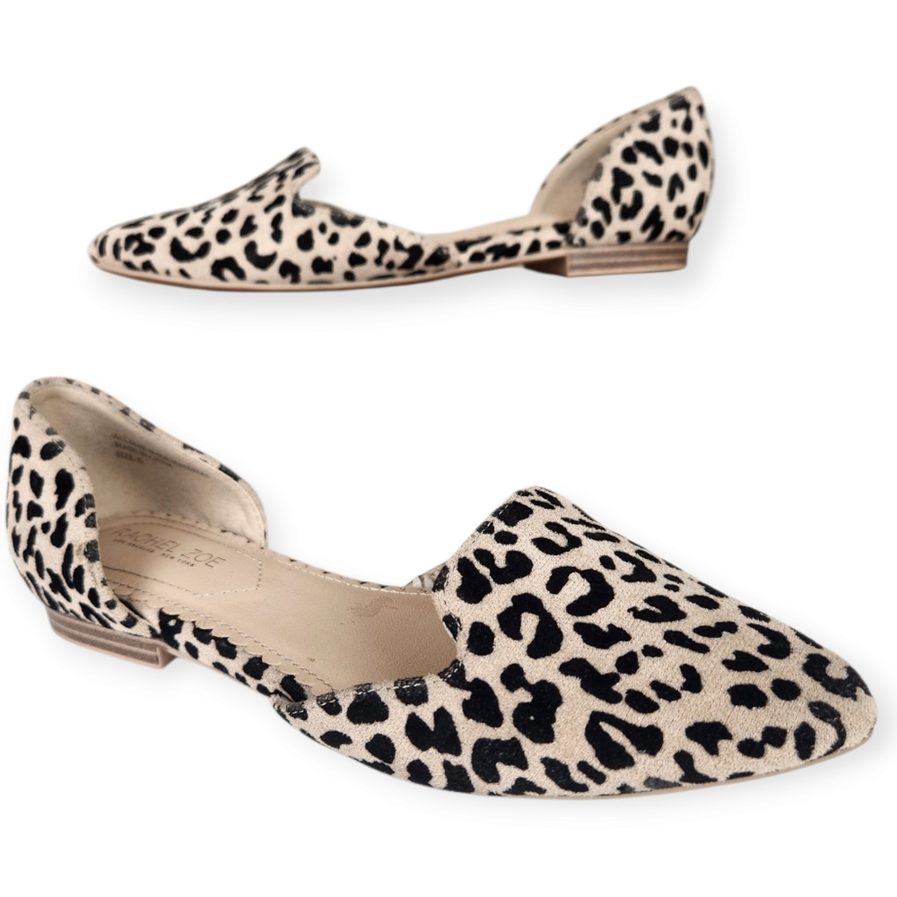 Rachel Zoe Career Black and Cream Leopard Flats with Pointed Toe Size 6